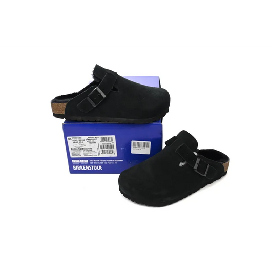 Birkenstock Boston Shearling Suede Leather Black