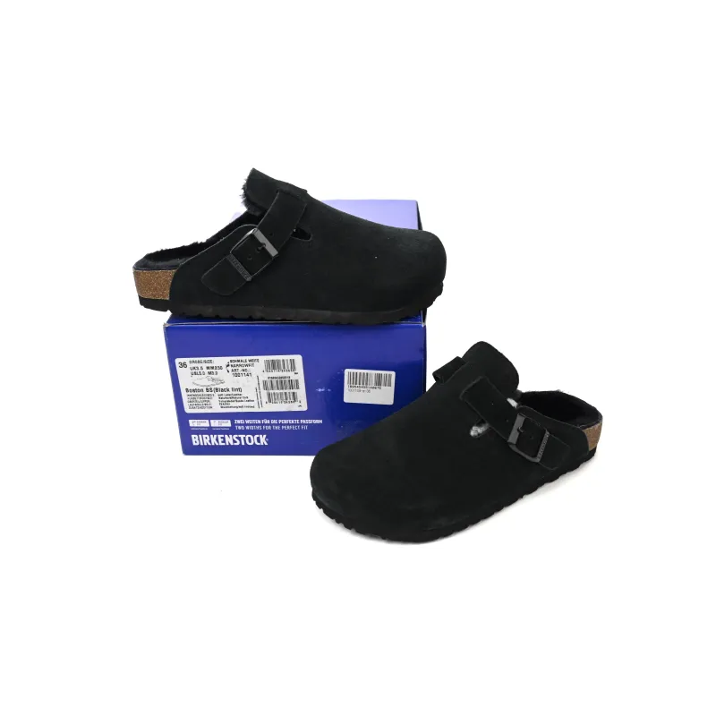 Birkenstock Boston Shearling Suede Leather Black