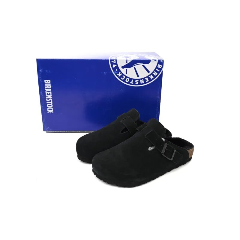 Birkenstock Boston Shearling Suede Leather Black